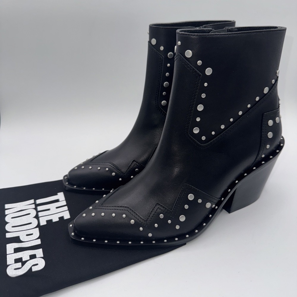 The Kooples Santiag Studded Boot Women's Size 7 EU 38 Black Leather Dustbag